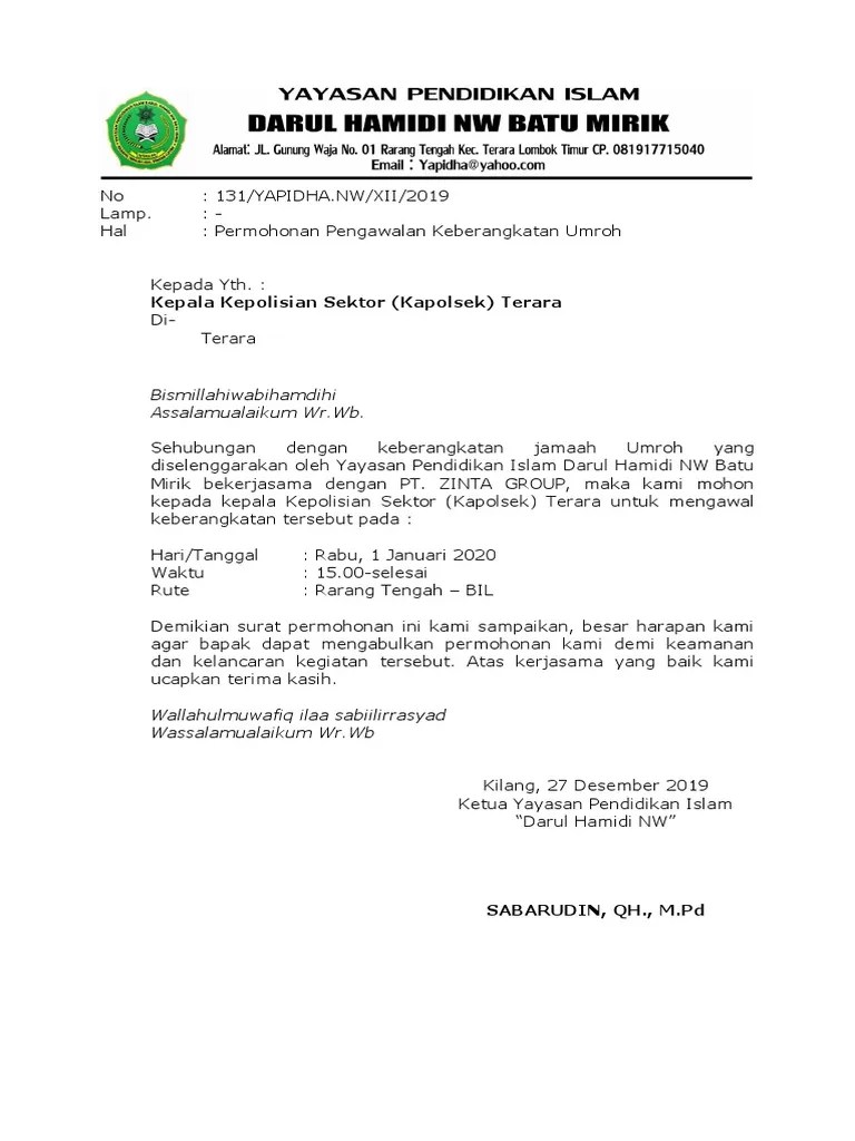 Surat Permohonan Pengawalan Polisi | PDF