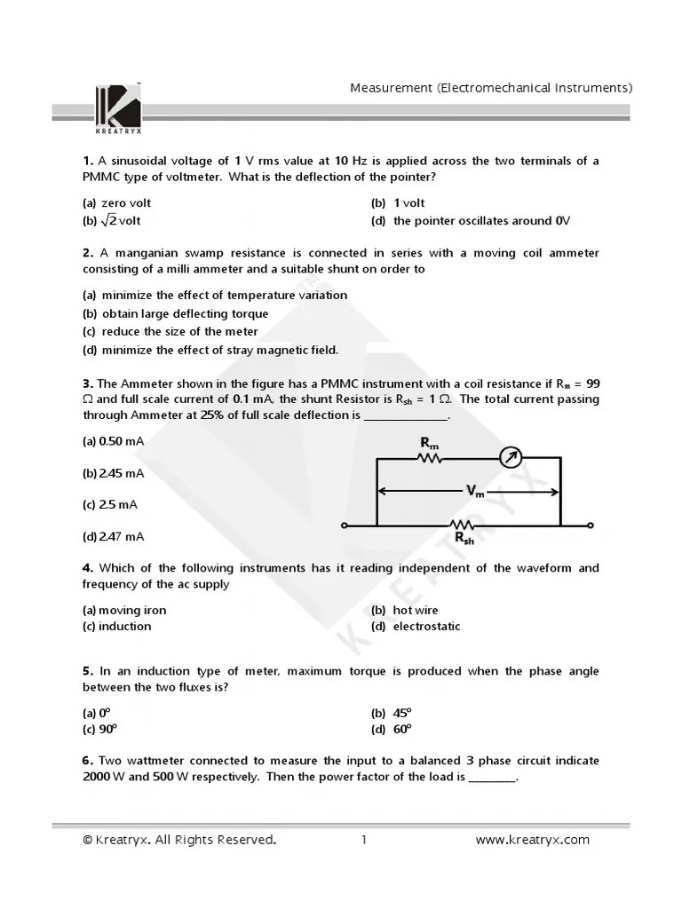 Measurement (Ques - Ch2 - Electromechanical Instruments) PDF | PDF | Inductor | Voltage