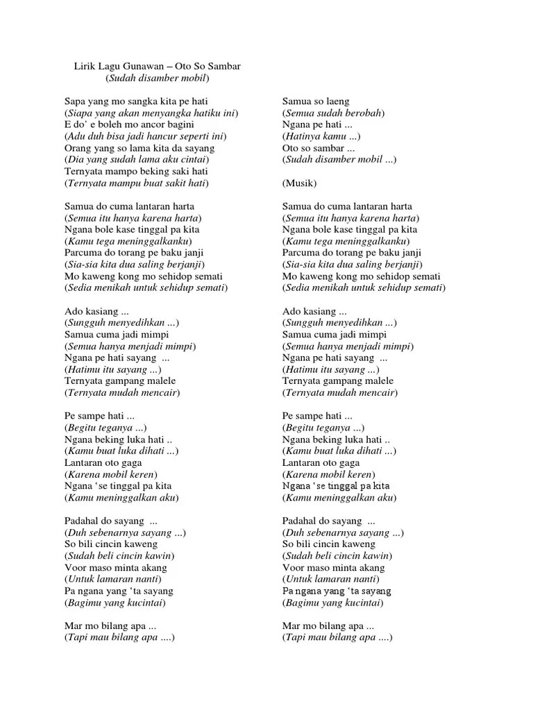 Lirik Lagu Oto So Sambar - Tumbuh Tumbuhan