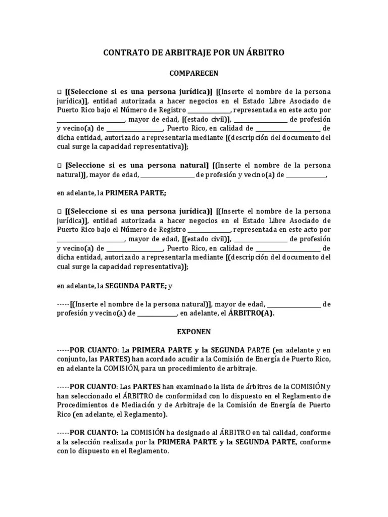 Modelo Contrato Arbitraje Arbitro | PDF | Arbitraje | Instituciones ...