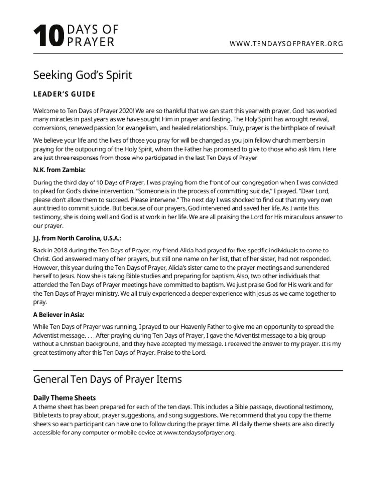 10 Days Of Prayer 2020 | PDF | Prayer | God The Father