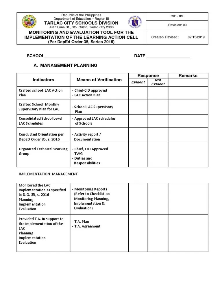29 Monitoring Tool For The Evaluation Of The Learning Action Cell | PDF | Monitoring And ...