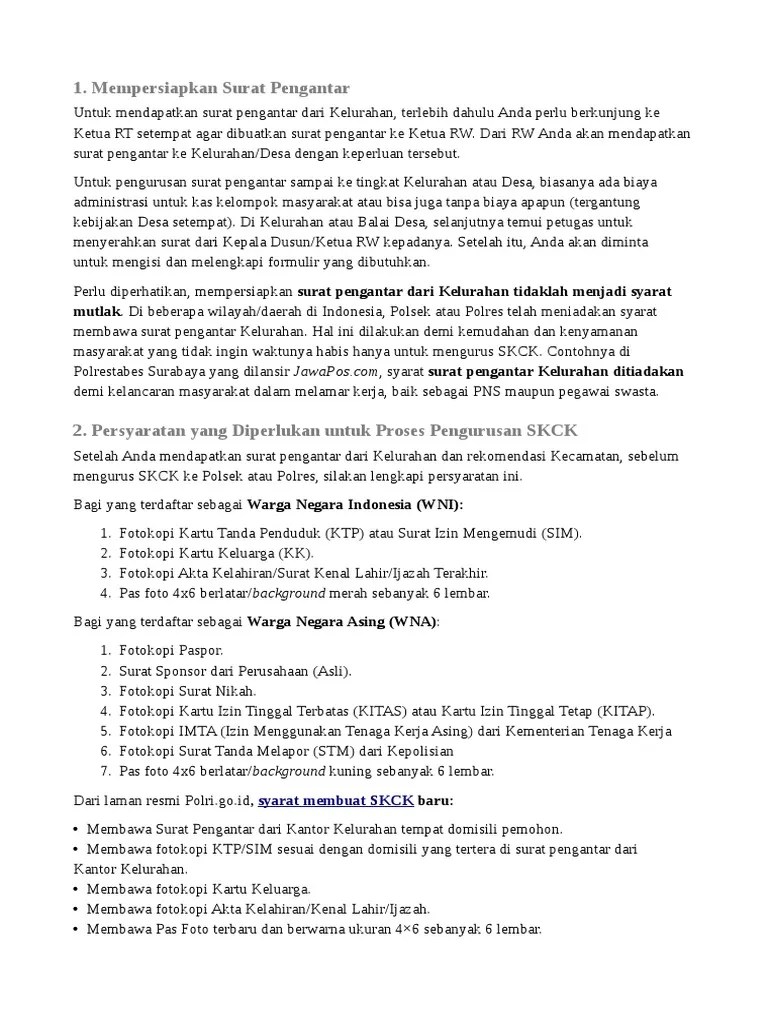 Tata Cara Dan Persyaratan Pembuatan SKCK Baru Di Polsek Polres | PDF