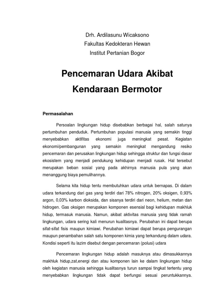 Pencemaran Udara Akibat Kendaraan Bermotor - Drh. Sunu | PDF