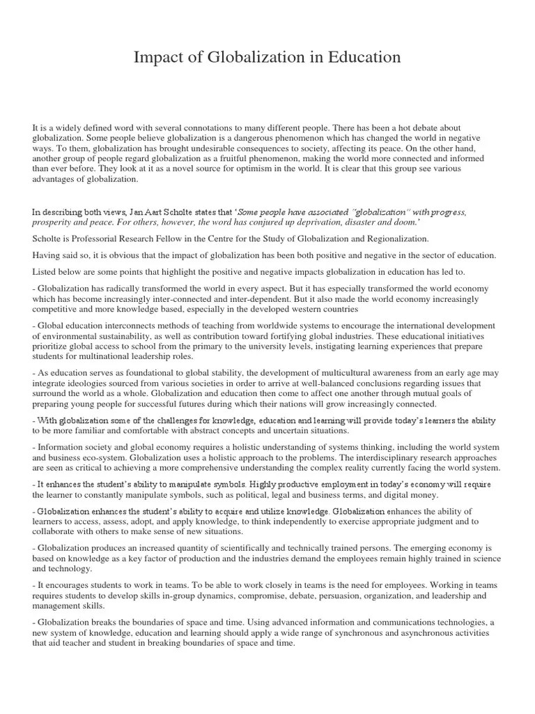 Impact Of Globalization In Education | PDF | System | Learning