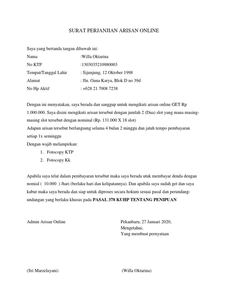 Contoh Surat Perjanjian Arisan Yang Sah Dan Benar Detiklife 