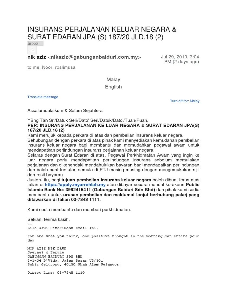 Jan 09, 2022 · cara untuk membatalkan polisi takaful atau insurans dan contoh surat pembatalan insurans. Insurans Perjalanan Keluar Negara Pdf