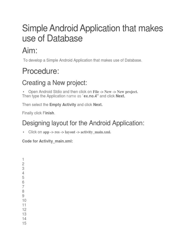 Simple Android Application That Makes Use Of Database | PDF | Android ...
