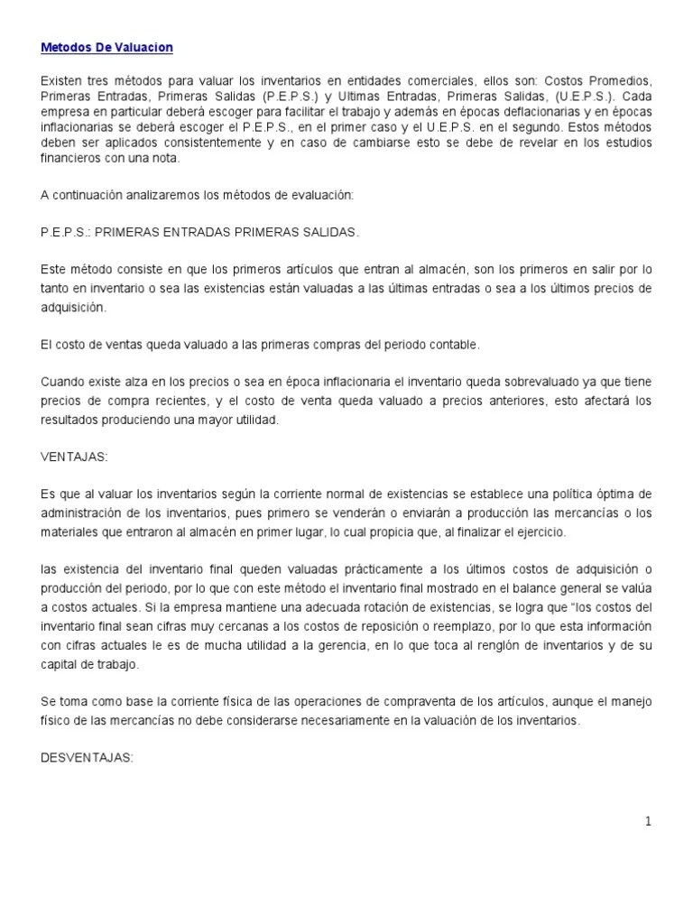 Metodos De Valuacion | PDF | Inventario | Inflación