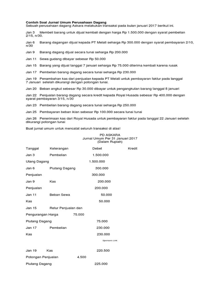 Sebelum membuatnya pastikan anda paham persamaan akuntansi. Inilah 8 20 Transaksi Contoh Soal Jurnal Umum Dan Jawabannya Perusahaan Dagang Terbaru Catatan Maharani