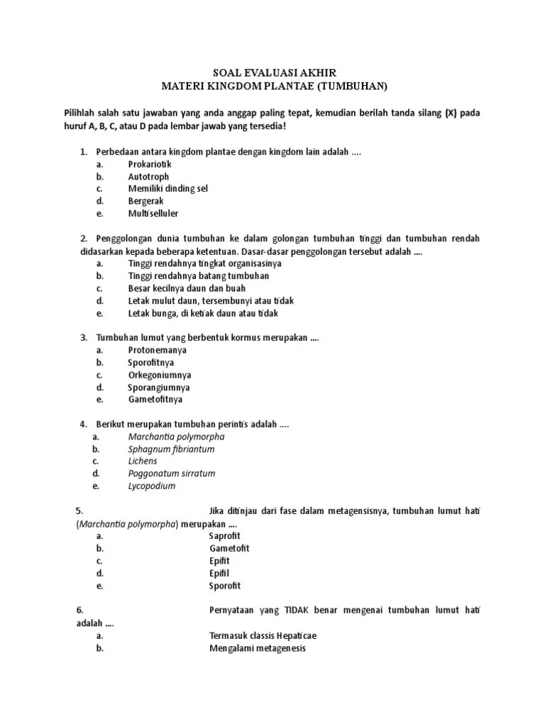 Contoh soal & pembahasan kingdom plantae un sma. Soalnya Brow Pdf