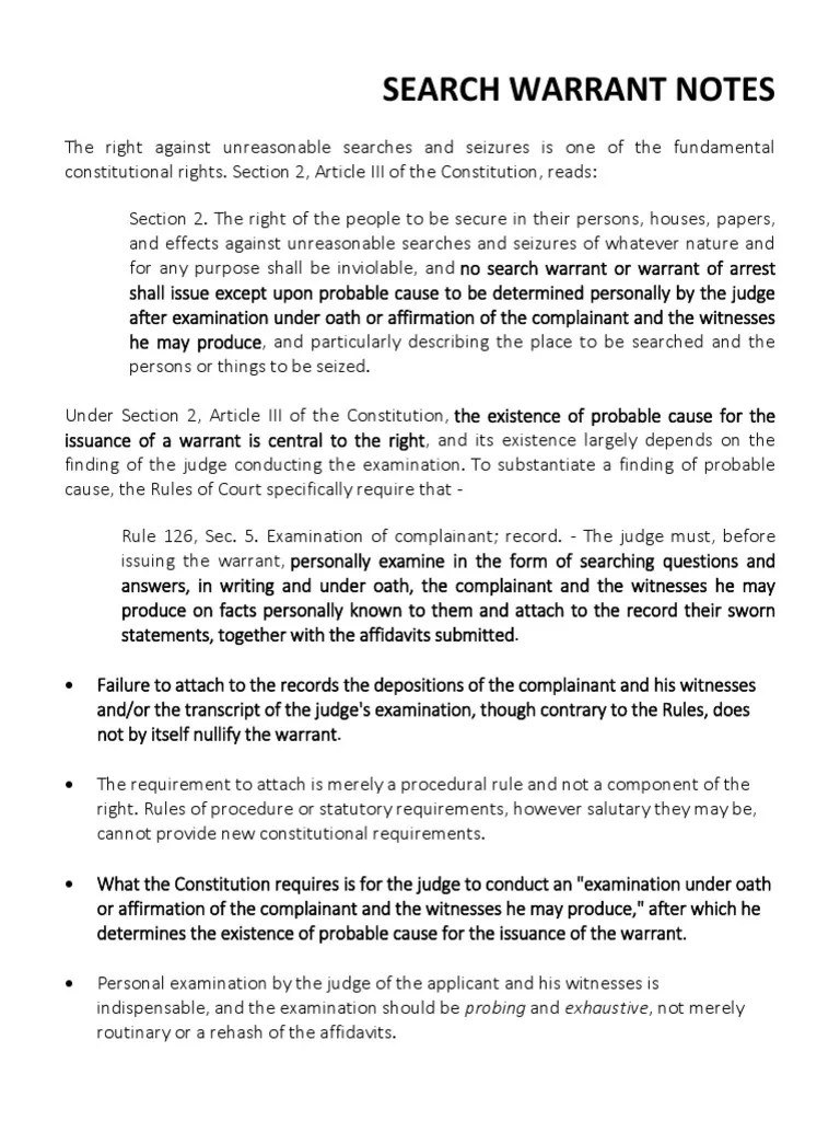 SEARCH WARRANT Principles | PDF | Search And Seizure | Deposition (Law)