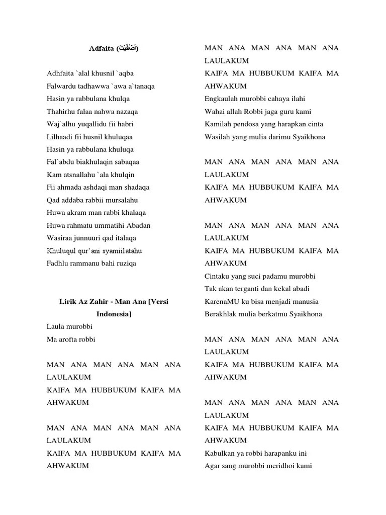 Lirik Lagu Man Ana Versi Indonesia Az Zahir