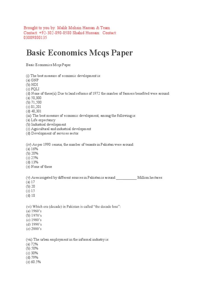 Basic Economics MCQs With Answers: A Comprehensive Collection Of Multiple Choice Questions On ...