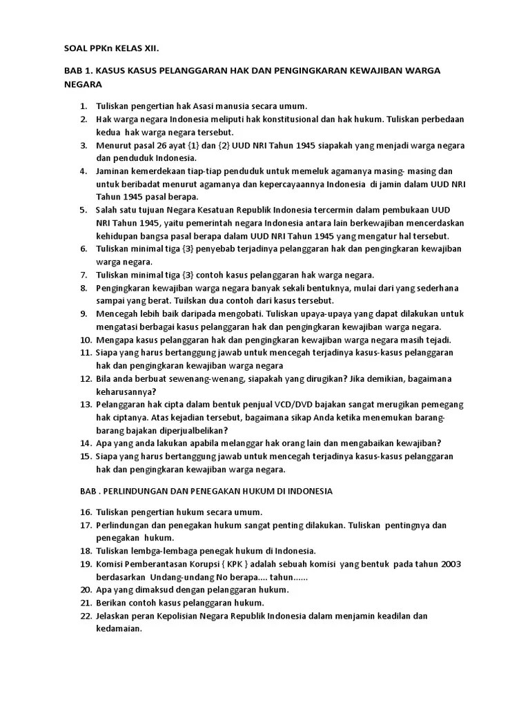 12 tahun 2006 tentang kewarganegaraan republik indonesia. Soal Ppkn Kelas Xii Pdf