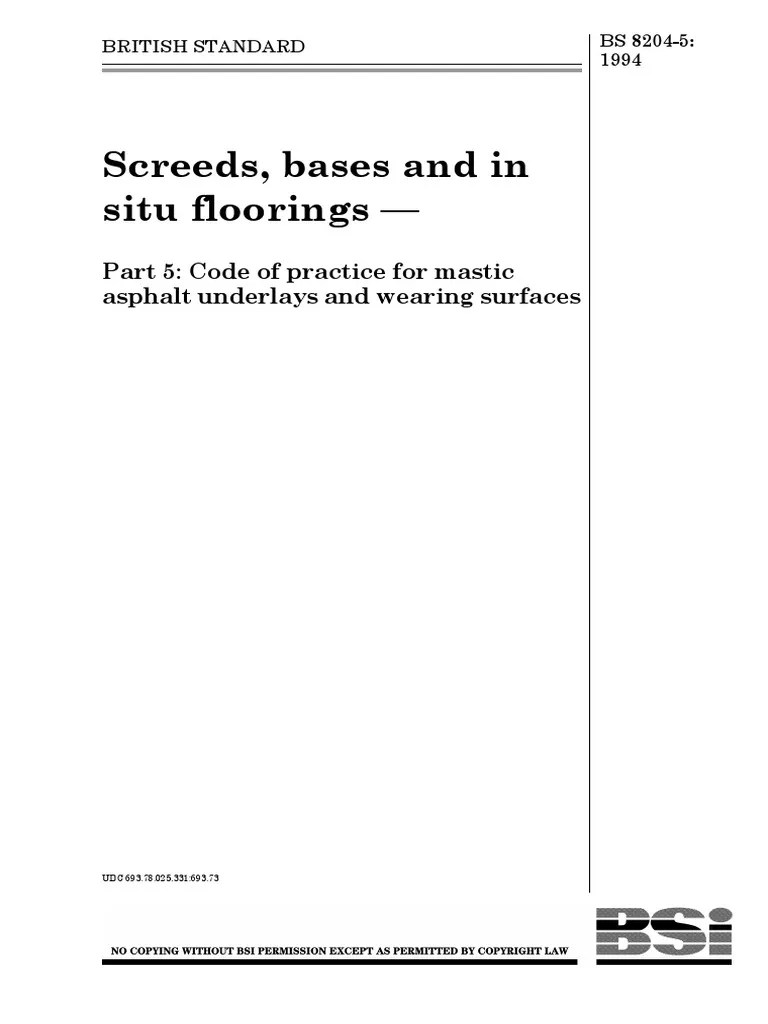 Bs 8204-5-1994-screeds, bases and in situ floorings-code of