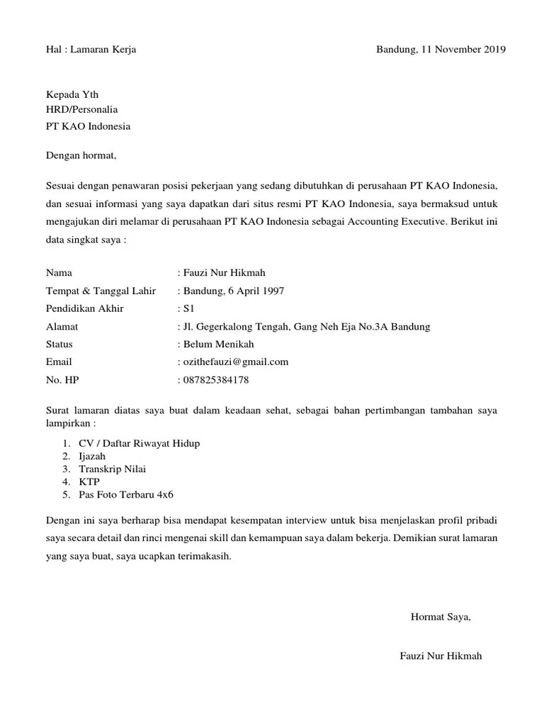 Pt cogindo dayabersama, merupakan subsidiary pt indonesia power (pln group),. Surat Lamaran Pt Kao Indonesia Pdf