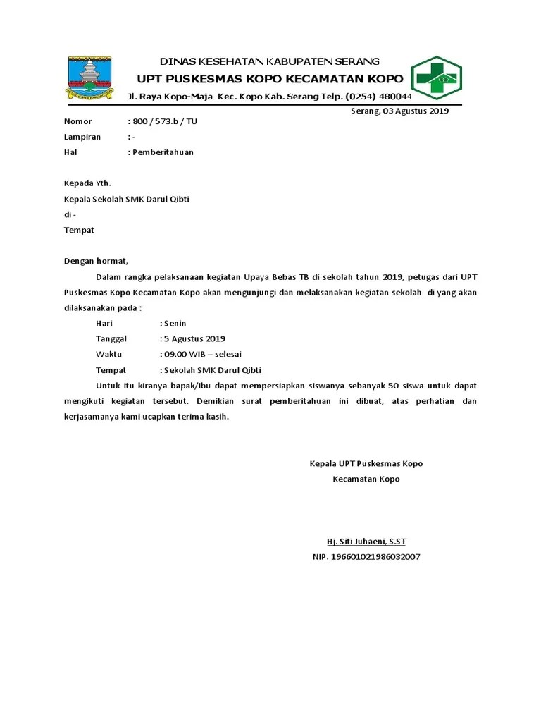 Surat Pemberitahuan Kegiatan Upaya Bebas TB | PDF