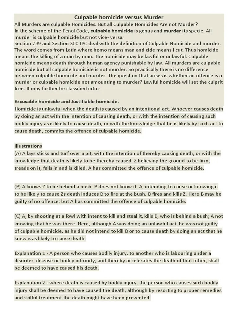 Culpable Homicide Versus Murder | PDF | Murder | Capital Punishment