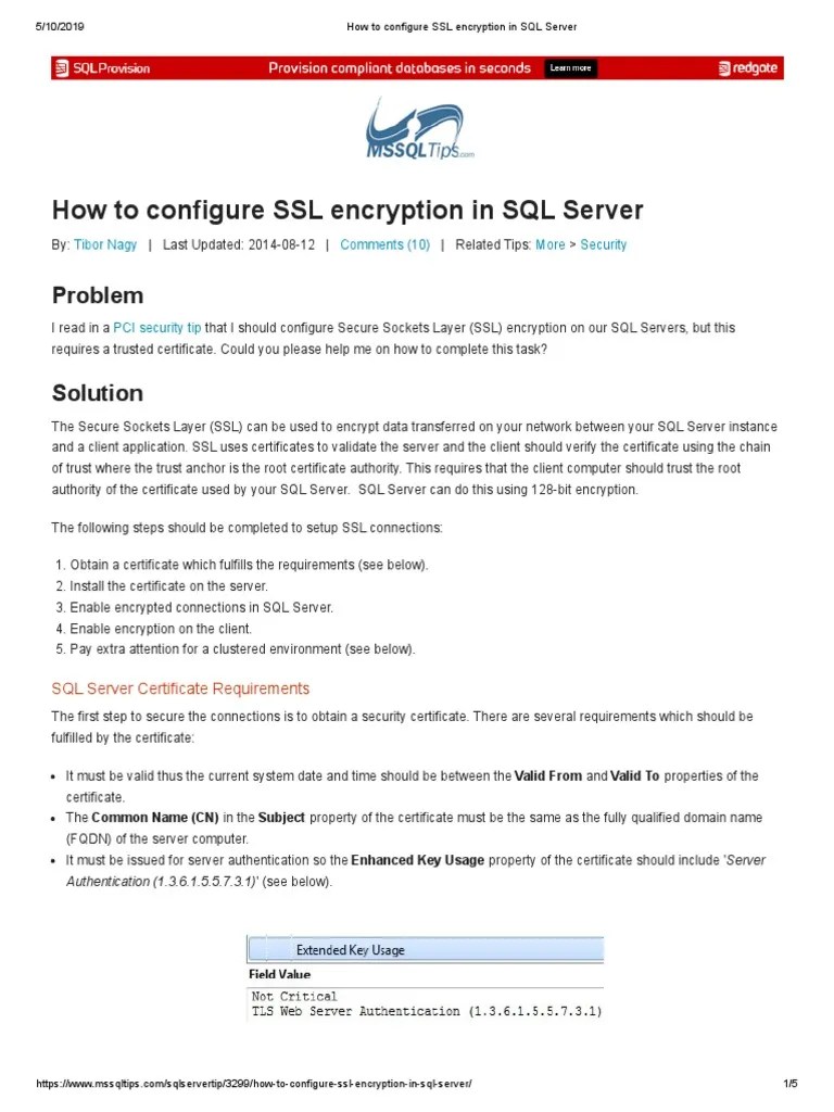 How To Configure SSL Encryption In SQL Server | PDF | Public Key ...