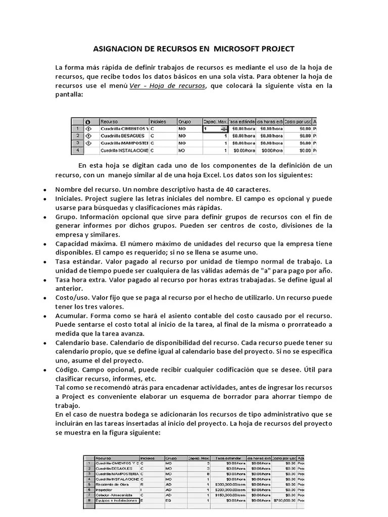 Asignacion De Recursos En Microsoft Project | PDF | Informática ...