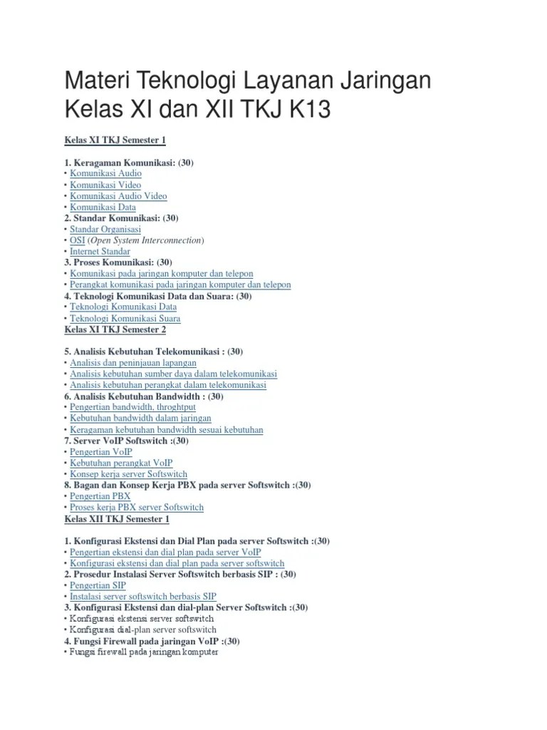 360 jp ( 10 jp x 36 minggu efektif). Materi Teknologi Layanan Jaringan Kelas Xi Dan Xii Tkj K13 Pdf