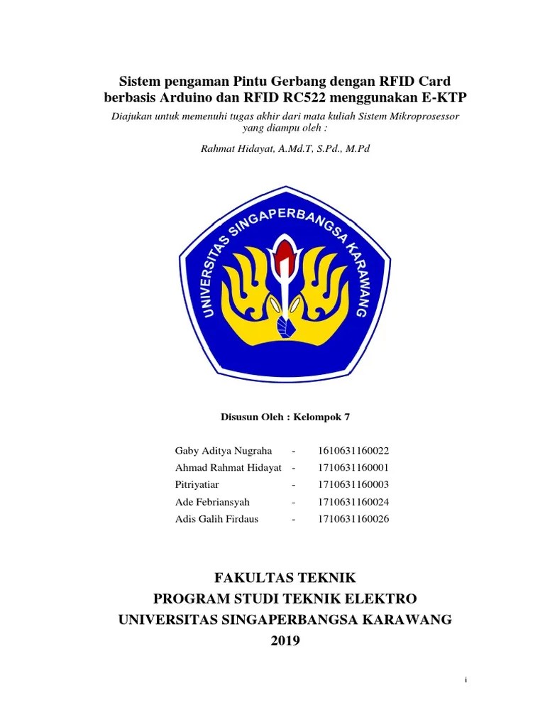 Sistem Pengaman Pintu Gerbang Dengan RFID Card Berbasis Arduino Dan RFID RC522 | PDF