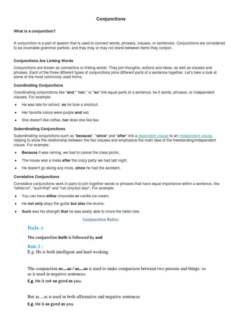 Conjunctions Notes | PDF | Syntax | Grammar