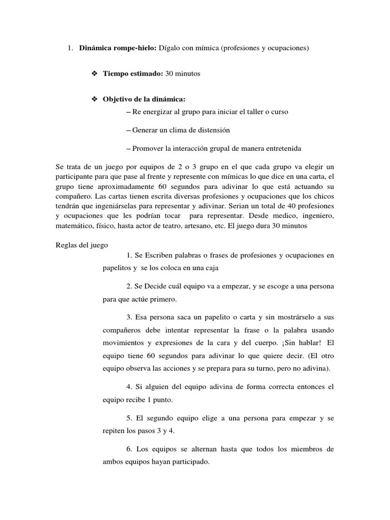 De acuerdo, en el juego mímica tenemos una serie de participantes que pueden o no estar ordenados en equipos y que básicamente utilizan una frase para . Digalo Con Mimica Pdf