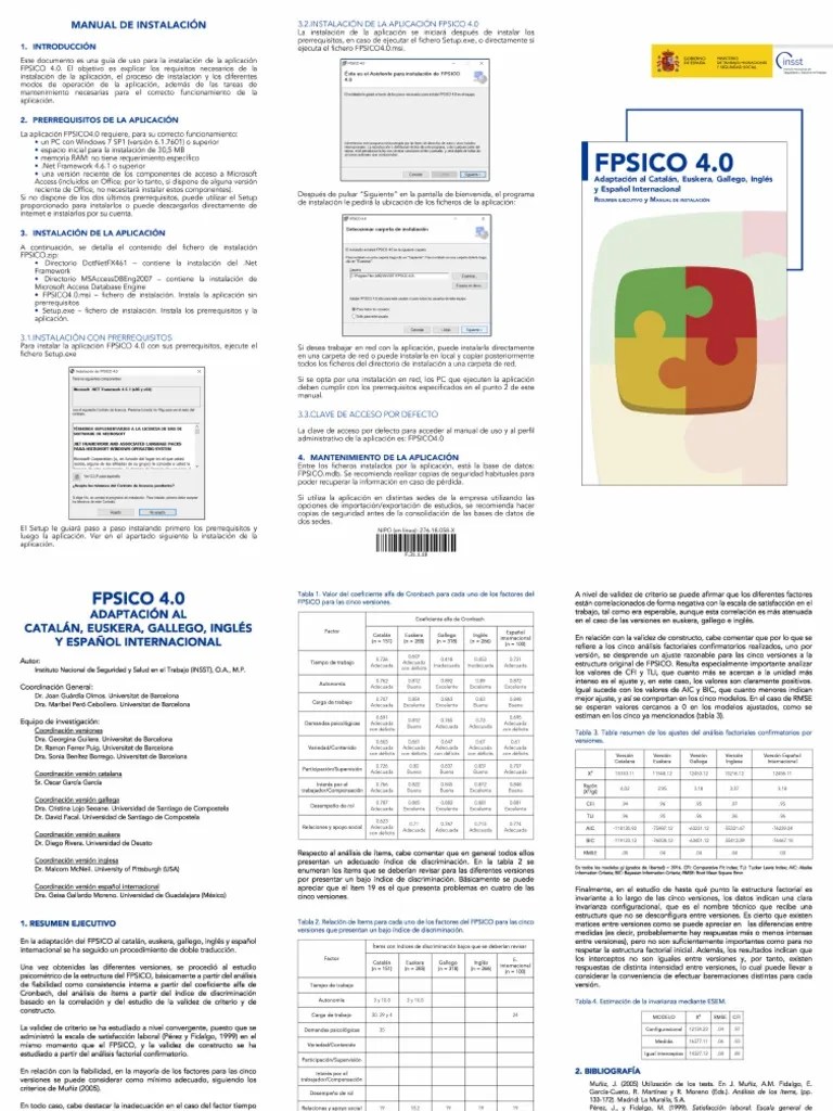 FPSICO 4 Manual De Instalacion Y Resumen Ejecutivo | PDF | Validez (Estadísticas) | Archivo De ...