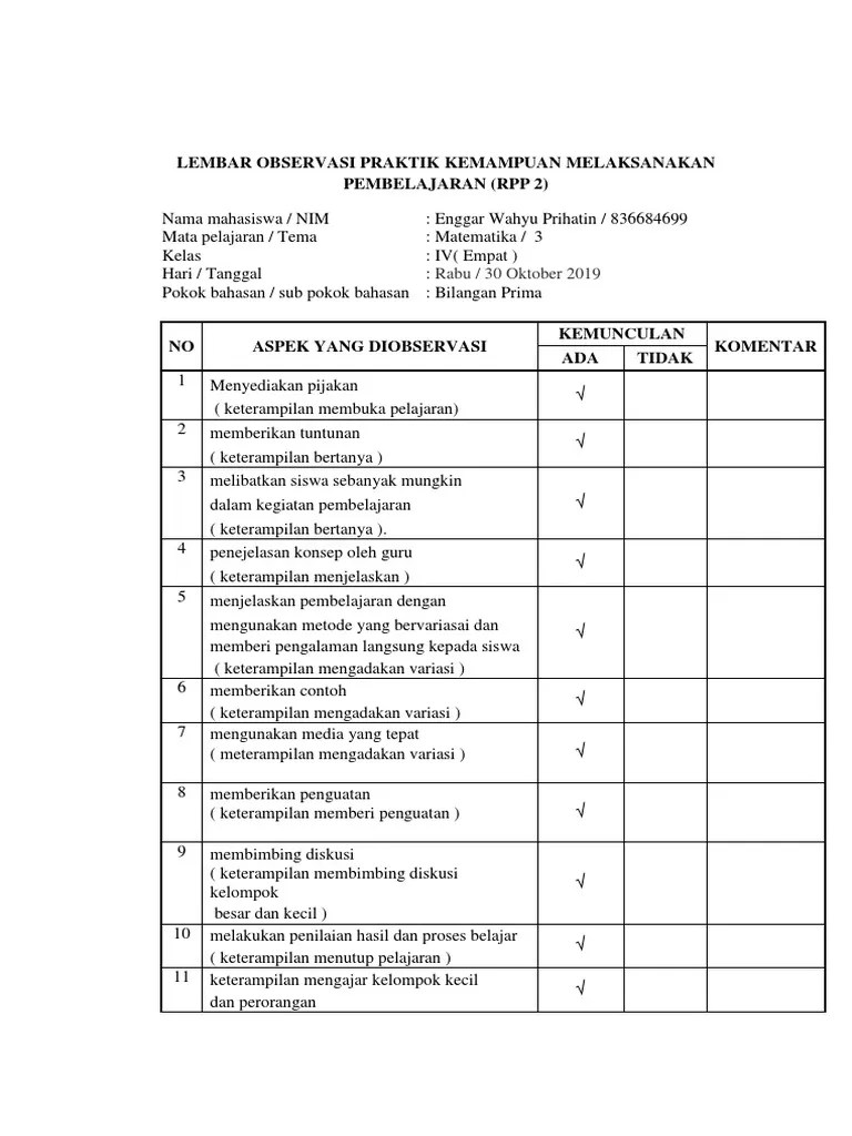 Lembar Observasi Praktik PKM | PDF