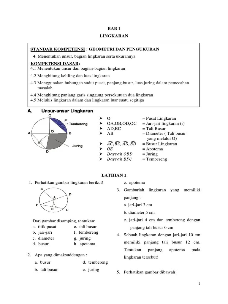 diketahui jarak antara pusat lingkaran a dan b adalah 7,5 cm. Bab I Lingkaran Pdf