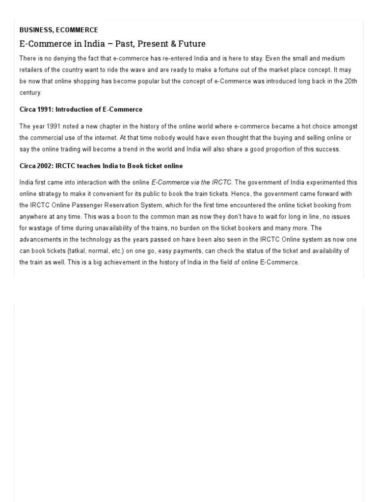 E-Commerce In India - Past, Present & Future PDF | PDF | E Commerce | Online Shopping