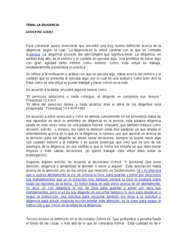 La Virtud De La Diligencia: Su Definición, Enseñanzas Bíblicas Y Recompensas | PDF | Textos ...