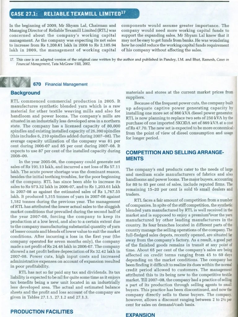 Working Capital Case Study PDF | PDF | Credit | Finance & Money Management