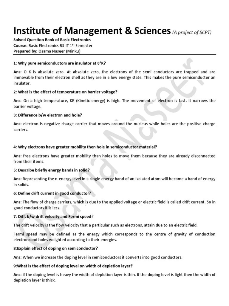 Solved Basic Electronics Question Bank: A Comprehensive Collection Of ...
