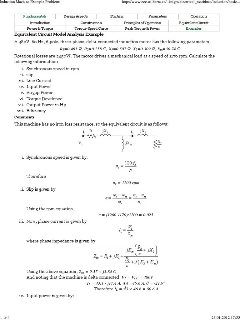 Equivalent Circuit Model Analysis Example | PDF | Electric Motor | Torque