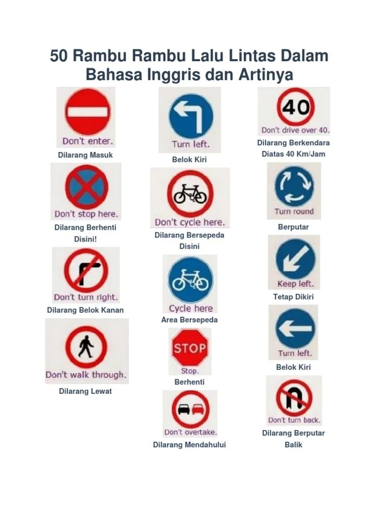 Rambu lalu lintas ini dicirikan dengan warna dasar kuning dan warna hitam untuk tulisan, gambar, atau . 50 Rambu Rambu Lalu Lintas Dalam Bahasa Inggris Dan Artinya Pdf