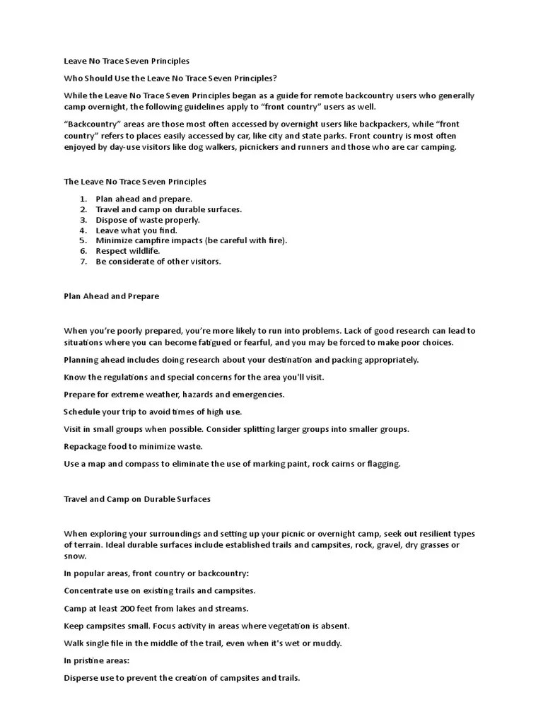 Leave No Trace Seven Principles | Download Free PDF | Trail | Camping