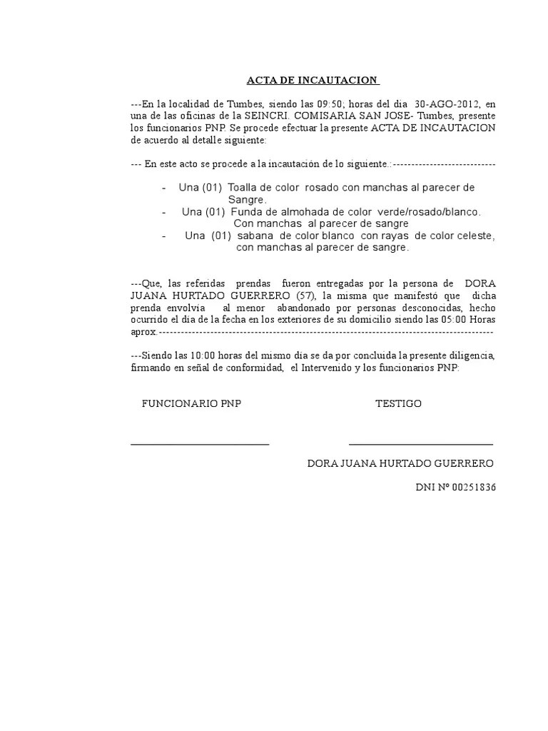 Acta De Incautacion De Arma De Fuego | PDF | Armas De Fuego | Armas De Proyectiles