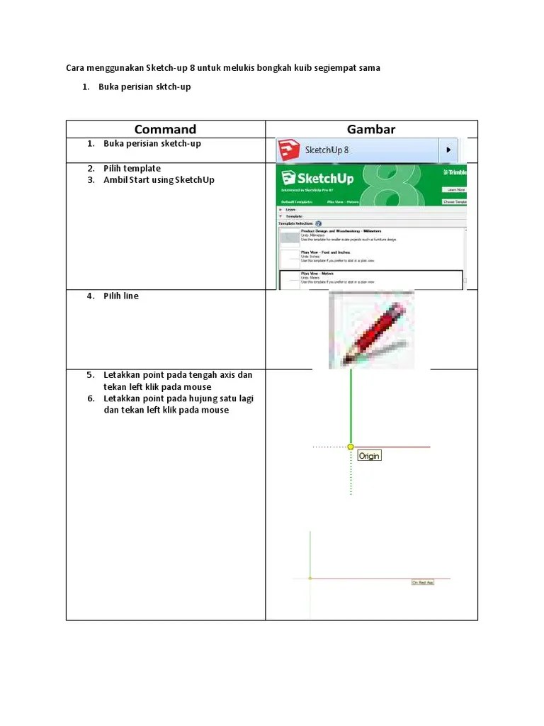 Cara Menggunakan Sketch 8-Lukis Kuib Segiempat Tepat (Draw Line, Push ...