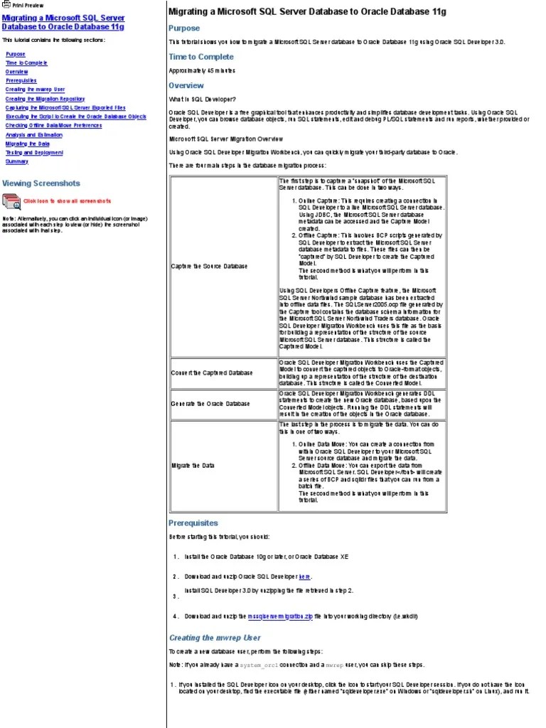 Migrating A Microsoft SQL Server Database To Oracle Database 11g | PDF ...