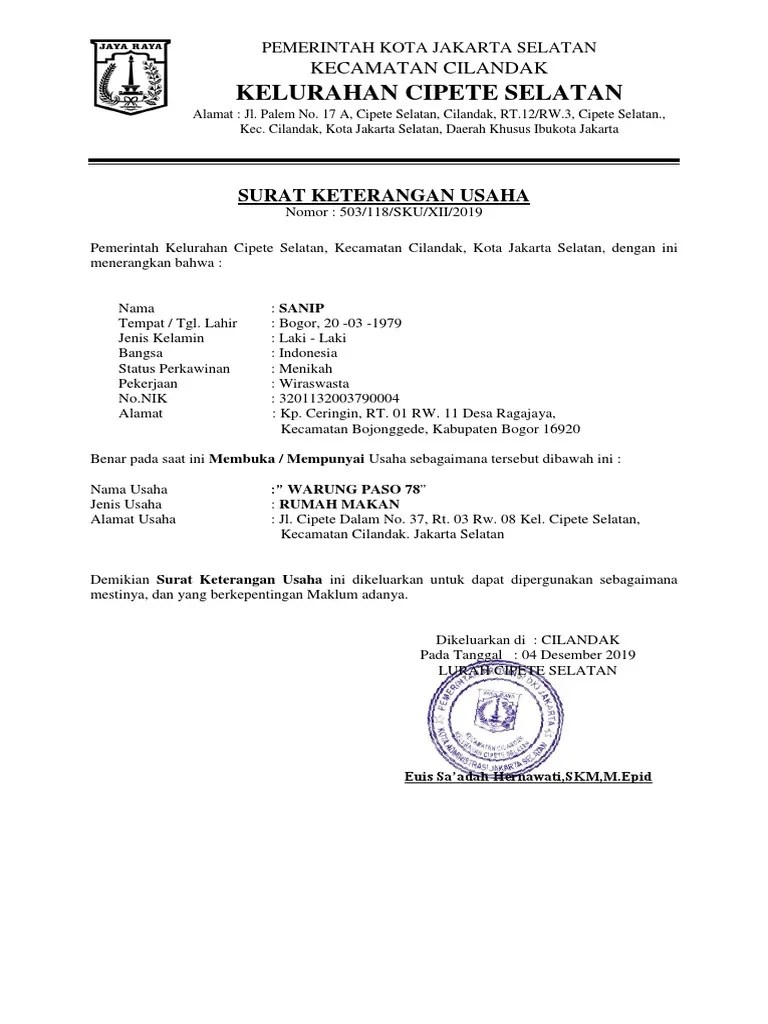 Contoh Surat Keterangan Usaha Sku Resmi Terlengkap 