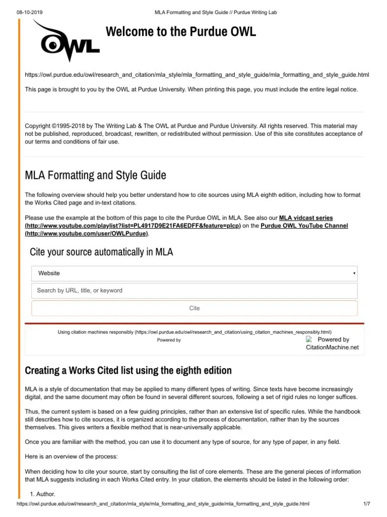 How to cite a website with two authors in mla 9. Mla Formatting And Style Guide Purdue Writing Lab Pdf Pdf