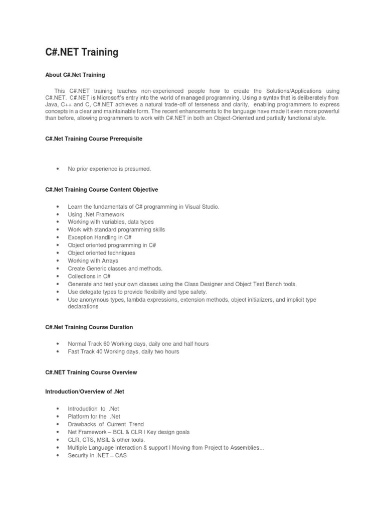 Microsoft .NET Training Modules | PDF | C Sharp (Programming Language ...