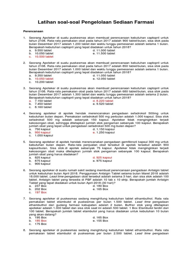 Latihan Soal Pengelolaan Sediaan Farmasi | PDF