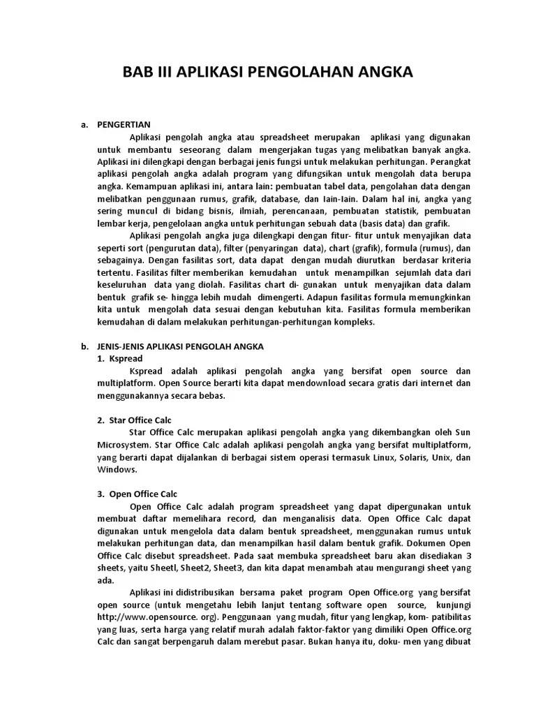 BAB. 3 APLIKASI PENGOLAHAN ANGKA (Fajar &amp; Haqi) | PDF