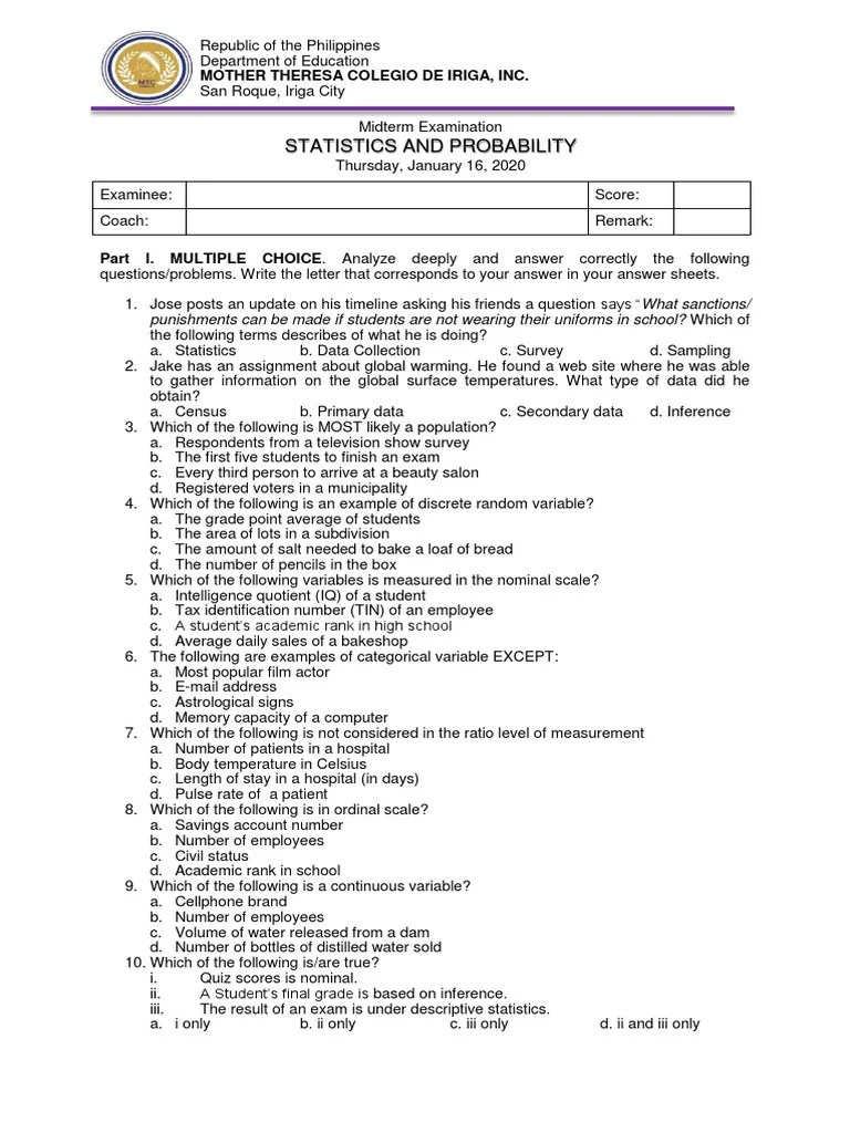Stat And Prob Midterm | PDF | Level Of Measurement | Celsius