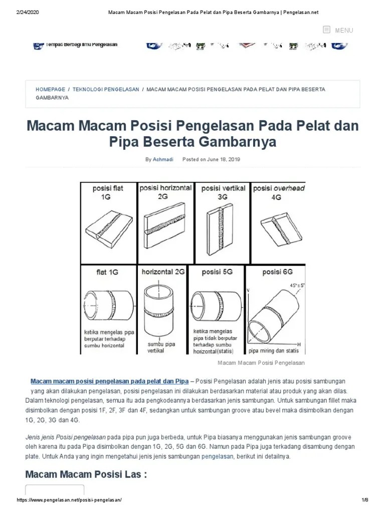 Macam Macam Posisi Pengelasan Pada Pelat Dan Pipa Beserta Gambarnya | PDF