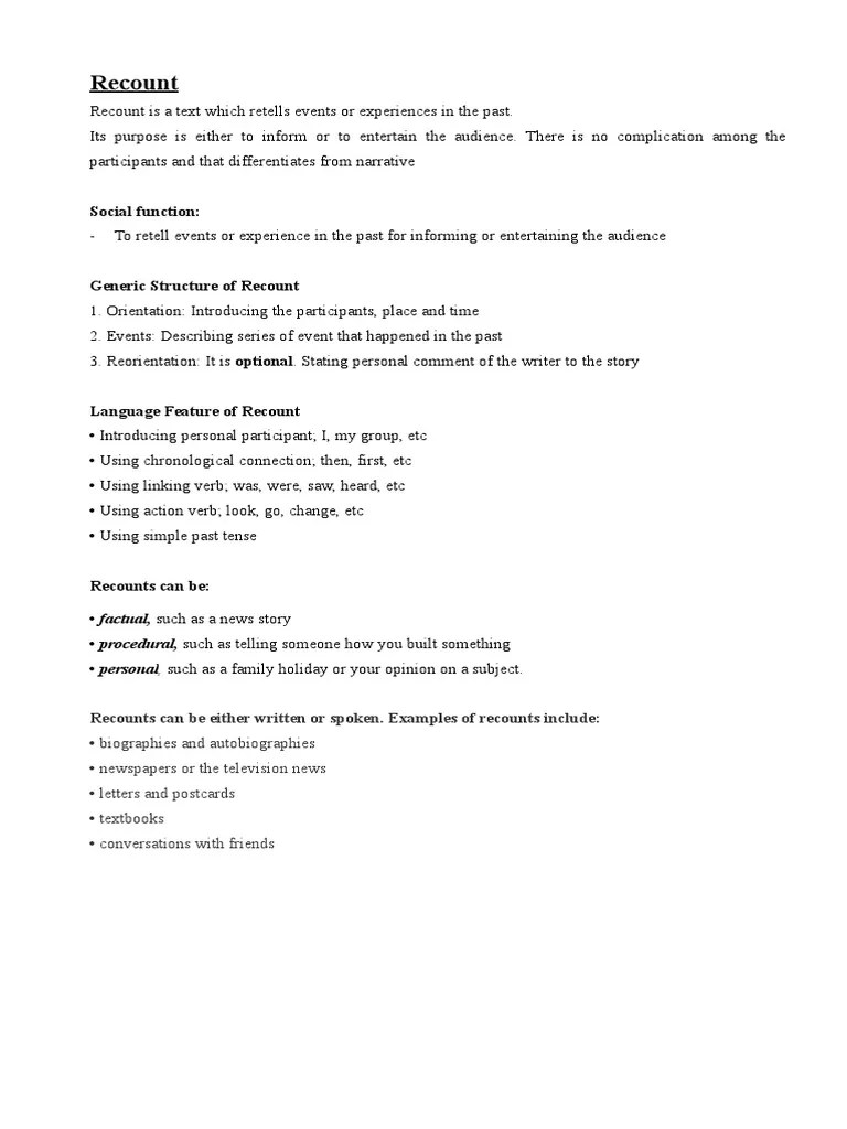 Recount Text | PDF | Languages | Language Arts & Discipline